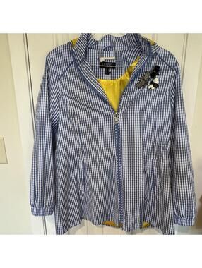 Dennis by Dennis Basso Blue Gingham Zip-Up Jacket with Embro
